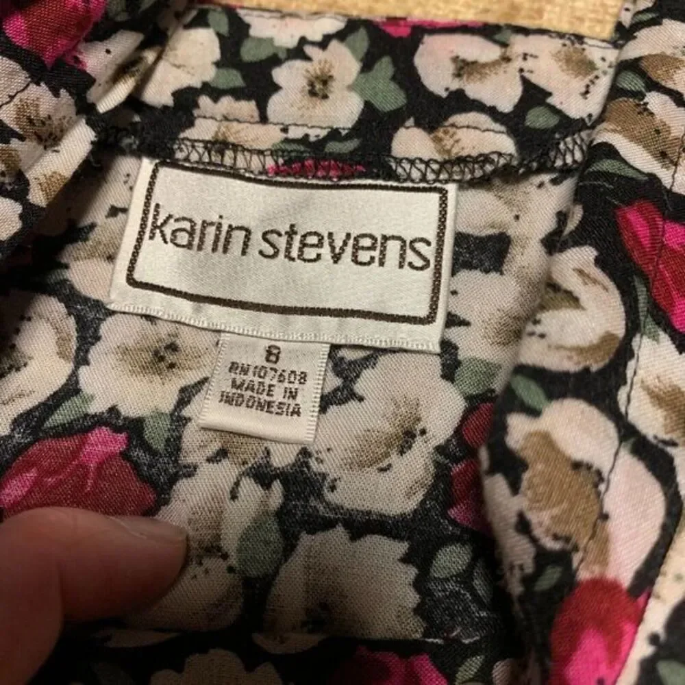 Vintage Y2K 90s Dress Floral Dainty Garden Cottagecore Karin Stevens‎ Sz 8 Midi